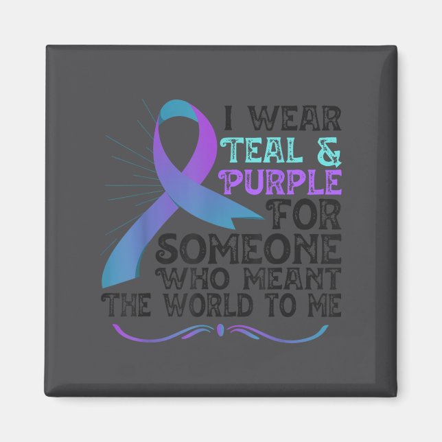 Teal Purple Ribbon For Suicide Prevention Awarenes Magnet (Front)