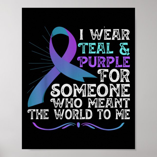 Teal Purple Ribbon For Suicide Prevention Awarenes Poster (Front)