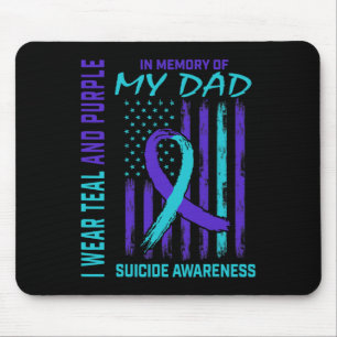 Teal Purple Ribbon In Memory Of Dad Suicide Awaren Mouse Pad