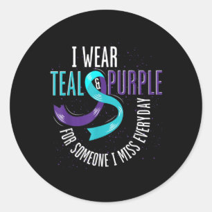 Teal Purple Ribbon Mental Health Suicide Preventio Classic Round Sticker