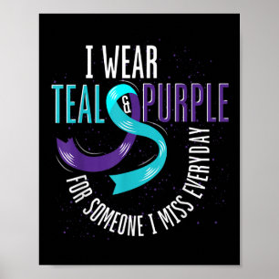 Teal Purple Ribbon Mental Health Suicide Preventio Poster