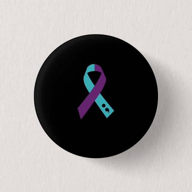 Teal Purple Ribbon Semicolon Suicide Prevention 3 Cm Round Badge (Front)