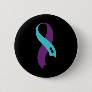 Teal Purple Ribbon Semicolon Suicide Prevention Aw 6 Cm Round Badge