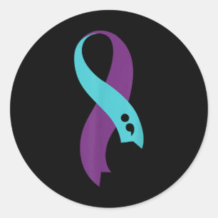 Teal Purple Ribbon Semicolon Suicide Prevention Aw Classic Round Sticker