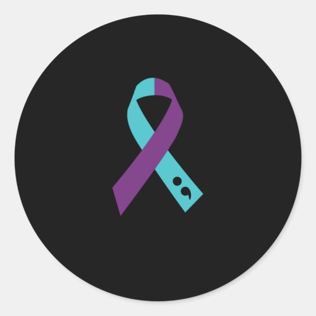 Teal Purple Ribbon Semicolon Suicide Prevention Classic Round Sticker (Front)