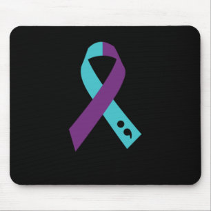 Teal Purple Ribbon Semicolon Suicide Prevention Mouse Pad