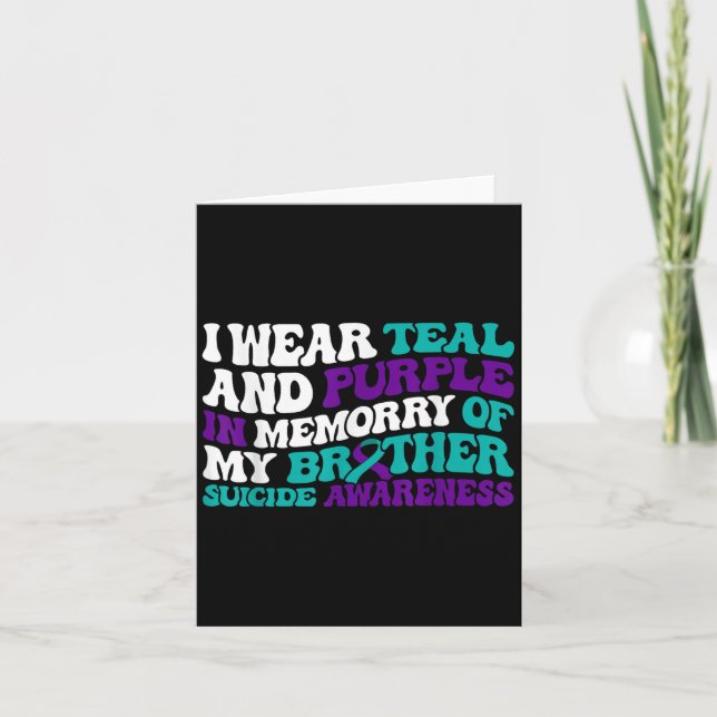 Teal Purple Ribbon Suicide Awareness Brother Aware Card (Front)