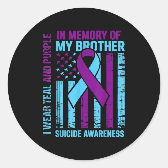 Teal Purple Ribbon Suicide Awareness Flag Brother  Classic Round Sticker (Front)