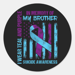 Teal Purple Ribbon Suicide Awareness Flag Brother Classic Round Sticker