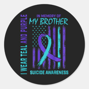 Teal Purple Ribbon Suicide Awareness Flag Brother  Classic Round Sticker