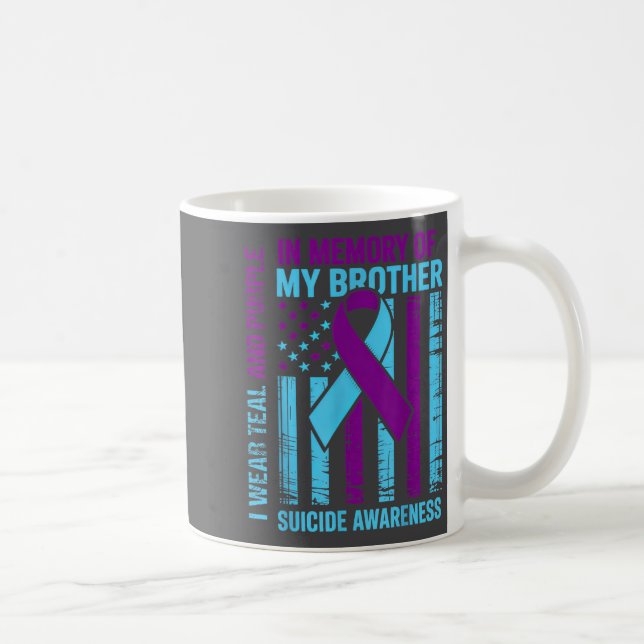 Teal Purple Ribbon Suicide Awareness Flag Brother  Coffee Mug (Right)