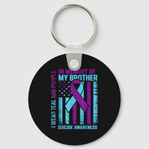 Teal Purple Ribbon Suicide Awareness Flag Brother  Key Ring