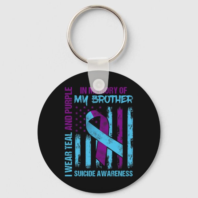 Teal Purple Ribbon Suicide Awareness Flag Brother  Key Ring (Front)