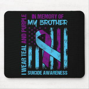 Teal Purple Ribbon Suicide Awareness Flag Brother Mouse Pad