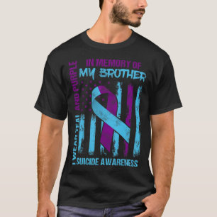 Teal Purple Ribbon Suicide Awareness Flag Brother T-Shirt