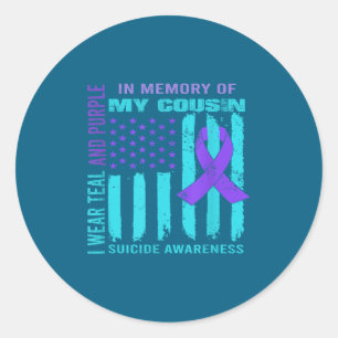 Teal Purple Ribbon Suicide Awareness Flag Cousin B Classic Round Sticker