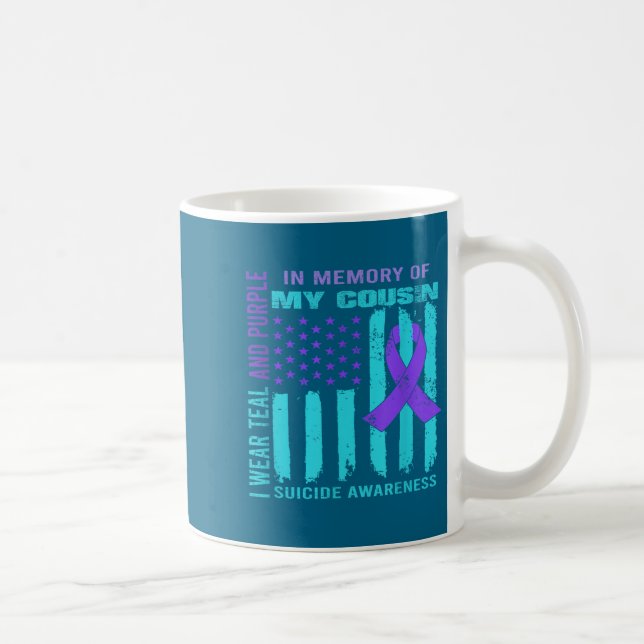 Teal Purple Ribbon Suicide Awareness Flag Cousin B Coffee Mug (Right)