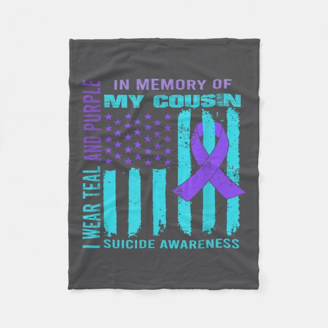 Teal Purple Ribbon Suicide Awareness Flag Cousin B Fleece Blanket (Front)