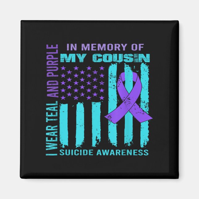 Teal Purple Ribbon Suicide Awareness Flag Cousin B Magnet (Front)