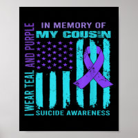 Teal Purple Ribbon Suicide Awareness Flag Cousin B
