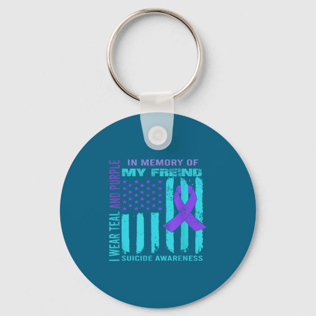 Teal Purple Ribbon Suicide Awareness Flag Freind B Key Ring (Front)