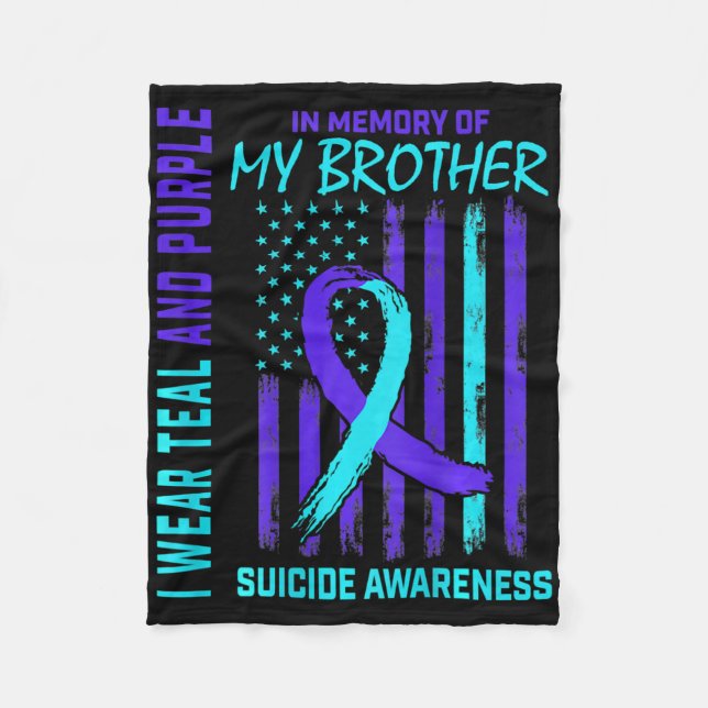 Teal Purple Ribbon Suicide Awareness Flag I Miss M Fleece Blanket (Front)