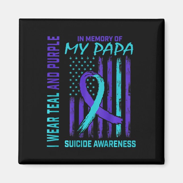 Teal Purple Ribbon Suicide Awareness Flag Papa Bac Magnet (Front)