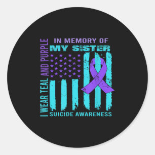 Teal Purple Ribbon Suicide Awareness Flag Sister B Classic Round Sticker