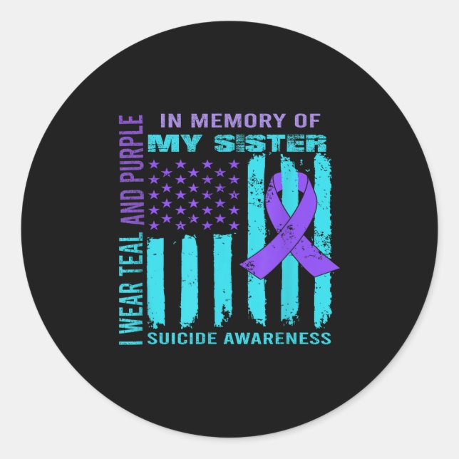 Teal Purple Ribbon Suicide Awareness Flag Sister B Classic Round Sticker (Front)