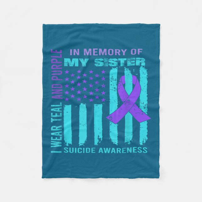 Teal Purple Ribbon Suicide Awareness Flag Sister B Fleece Blanket (Front)
