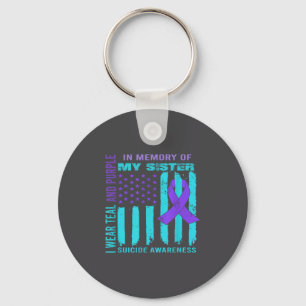 Teal Purple Ribbon Suicide Awareness Flag Sister B Key Ring
