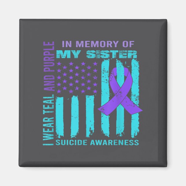 Teal Purple Ribbon Suicide Awareness Flag Sister B Magnet (Front)