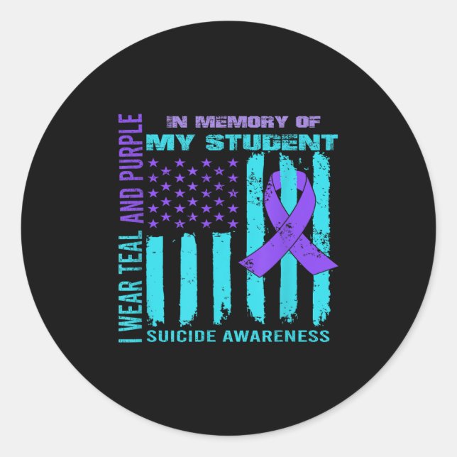 Teal Purple Ribbon Suicide Awareness Flag Student  Classic Round Sticker (Front)