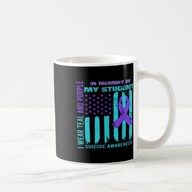 Teal Purple Ribbon Suicide Awareness Flag Student  Coffee Mug (Right)