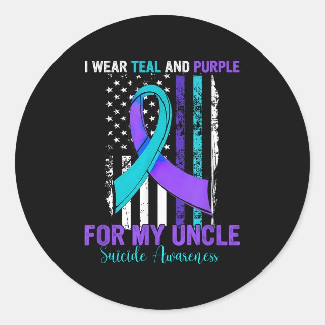 Teal Purple Ribbon Suicide Awareness Flag Uncle  Classic Round Sticker (Front)