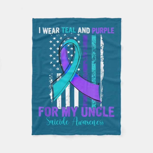 Teal Purple Ribbon Suicide Awareness Flag Uncle  Fleece Blanket (Front)