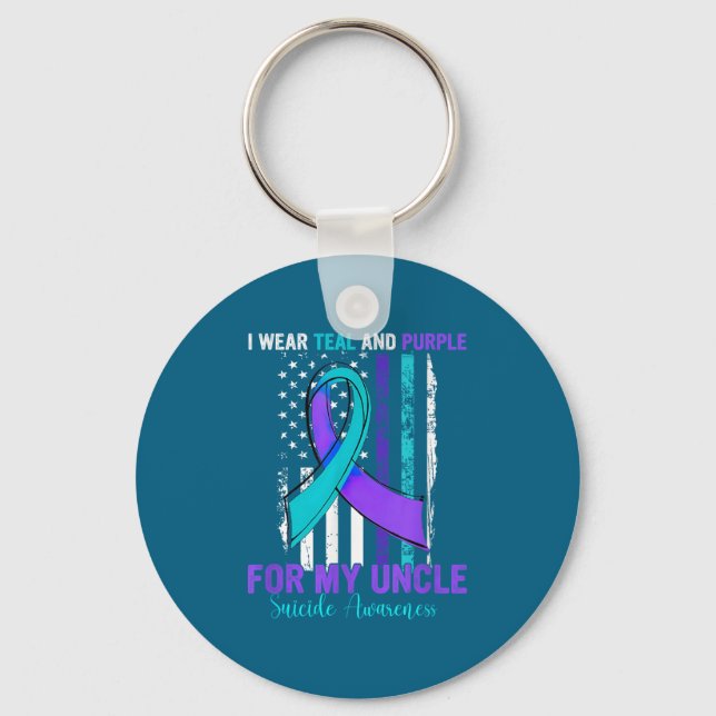 Teal Purple Ribbon Suicide Awareness Flag Uncle  Key Ring (Front)