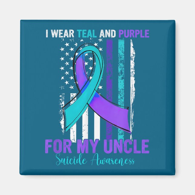Teal Purple Ribbon Suicide Awareness Flag Uncle  Magnet (Front)