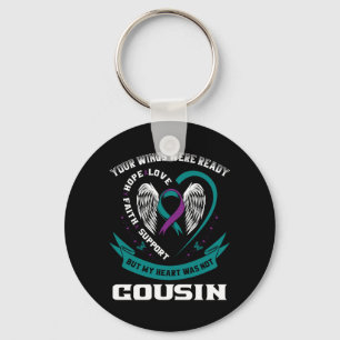 Teal Purple Ribbon Wings Suicide Awareness Key Ring
