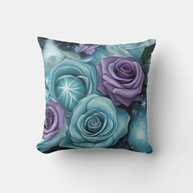 Teal & Purple Roses Cushion (Front)