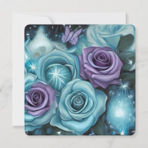 Teal & Purple Roses Holiday Card