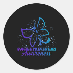 Teal Purple Semicolon Dragonfly Suicide Prevention Classic Round Sticker