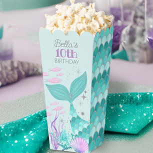 Teal Purple Silver Mermaid Scales Birthday Popcorn Favour Box