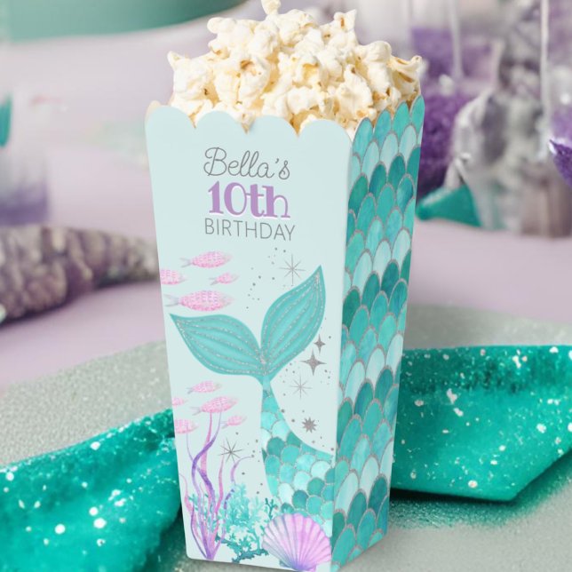 Teal Purple Silver Mermaid Scales Birthday Popcorn Favour Box (Creator Uploaded)