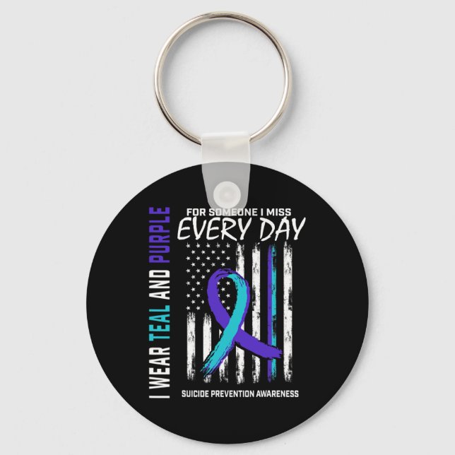 Teal Purple Someone I Miss Suicide Awareness Ameri Key Ring (Front)