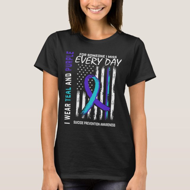 Teal Purple Someone I Miss Suicide Awareness Ameri T-Shirt (Front)