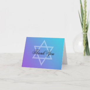 Teal Purple Star of David Bat Mitzvah Thank You Card