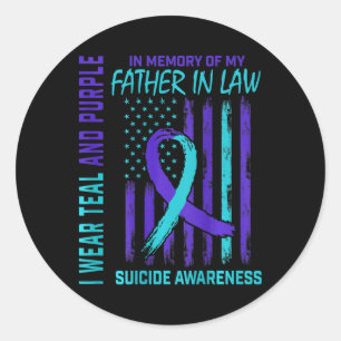 Teal Purple Suicide Awareness Flag Father In Law C Classic Round Sticker