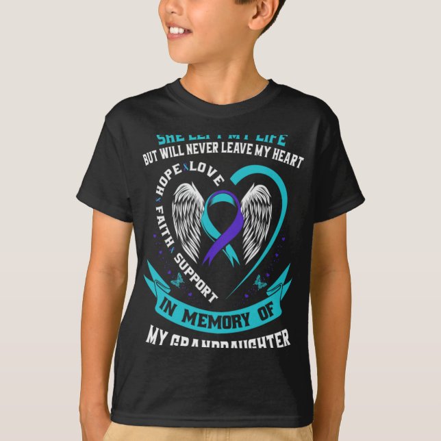 Teal Purple Suicide Awareness Granddaughter Memori T-Shirt (Front)