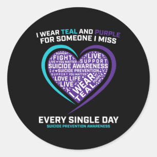 Teal Purple Suicide Awareness Loved Ones Loving Me Classic Round Sticker